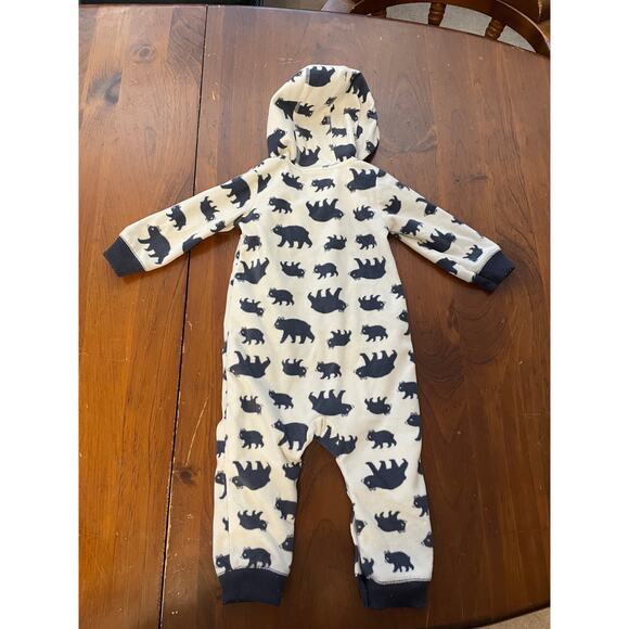 Carters 12 Months One Piece Hooded Fleece Outfit Jumpsuit White Navy Bears - Picture 2 of 10